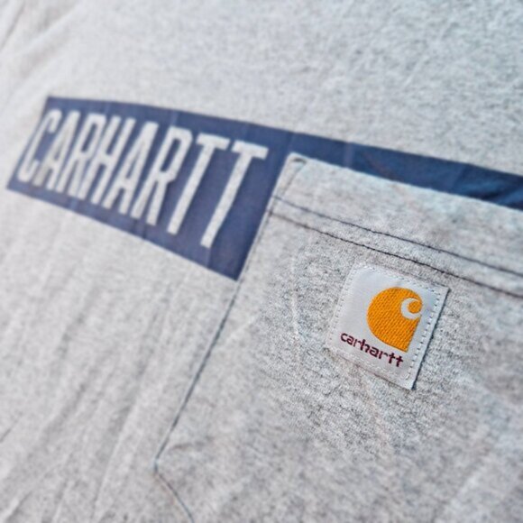Carhartt T-Shirt Spell Out Logo Pocket Tee Gray Relaxed Fit Short Sleeve Mens S - Picture 3 of 10